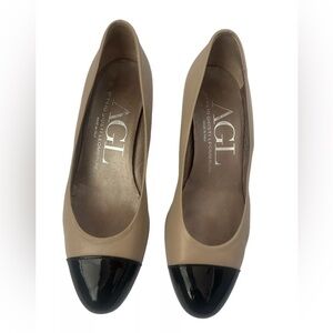 AGL Beige and Black Heels Patent Cap Toe